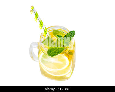 Lemonade with mint in mason jar isolated Stock Photo