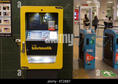 Lightened Metro Ticket Machine Ready For Making Tickets Stock Photo