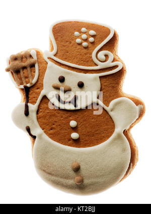 Snowman shaped Christmas gingerbread cookie Stock Photo