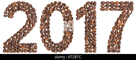 Numeral 2017 from coffee beans, isolated on white background Stock Photo