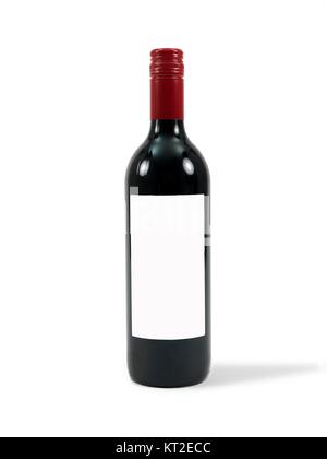 A cleanskin red wine bottle isolated against a white background Stock Photo