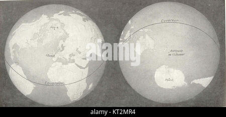This map shows the distribution of oceans on the globe, with an oblique view highlighting the hemisphere's position and its visibility in relation to the Earth's surface. Stock Photo