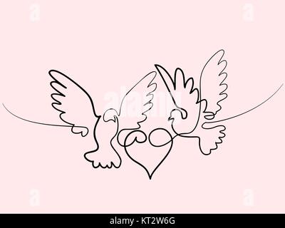 Flying two pigeons with heart logo Stock Vector