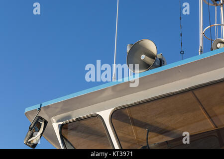 megaphone on a boat roof megaphones on a ship's roof Stock Photo