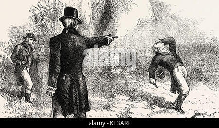 ALEXANDER HAMILTON (1755 or 1757-1804) American statesman and Founding Father. A 19th century engraving of the Burr-Hamilton duel on 11 July 1804 Stock Photo