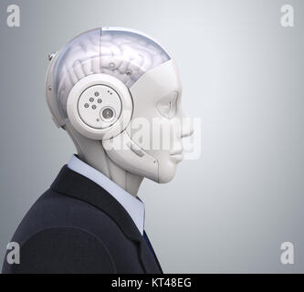 Robot in suit in profile.3D illustration Stock Photo