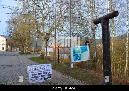 The village of Železná Ruda (Markt Eisenstein), Czech Republic, at the border to Bavaria: The border crossing at the divided railway station Stock Photo