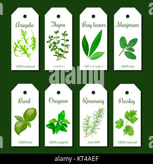 Cooking herbs tags. Cute label set Stock Photo