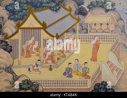Buddhist temple mural painting in  Thailand Stock Photo