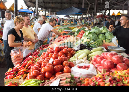 Stand for various vegetables on the fruits and vegetables market, Nis, Serbia Stock Photo