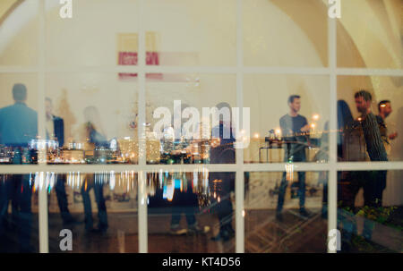 Business team work process.Double exposure photo professional crew working with new startup project.Investment managers meeting. Analyze business plan Stock Photo