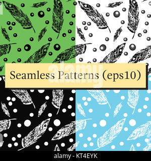 Hand drawn doodle zentangle feather set isolated from background. Vector illustration with different ornaments. Stock Photo