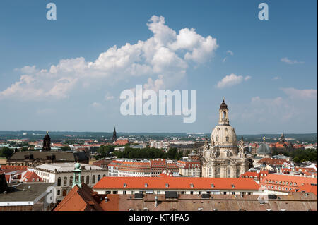 Aerial view of roofs of Old Dresden and Frauenkirche Stock Photo