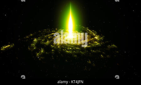 Spiral nebula and light ray in deep space with stars Stock Photo