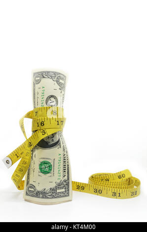 One dollars US money in measuring tape Stock Photo