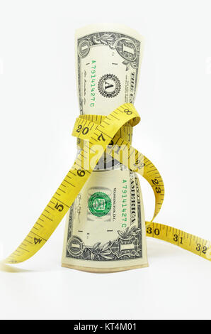 One dollars US money in measuring tape Stock Photo