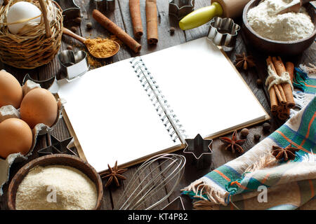Cooking book and utensils Stock Photo