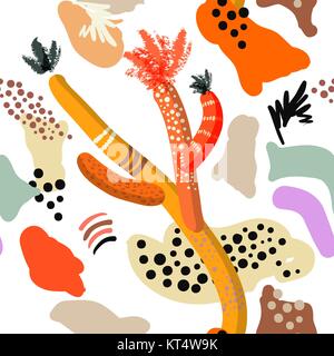Vector stylized seamless pattern background hand-drawn illustration. Simple shape, bright pattern. Naive art style. Stock Vector