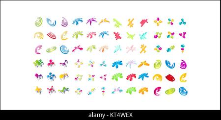 Set of minimal geometric multicolor symbol set shapes. Trendy icons and logotypes. Business signs symbols, labels, badges, frames and borders Stock Vector