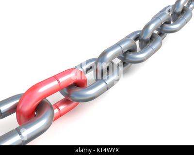 Chain with one red link 3D Stock Photo