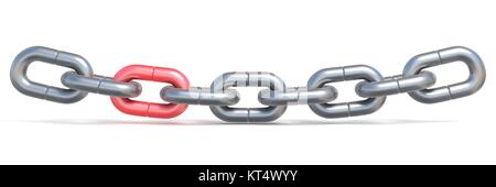 Chain with one red link 3D Stock Photo