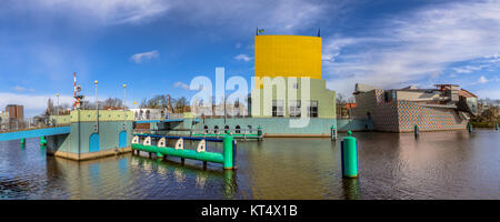 Groningen Museum bridge wide angle panorama on sunny spring day in high resolution Stock Photo