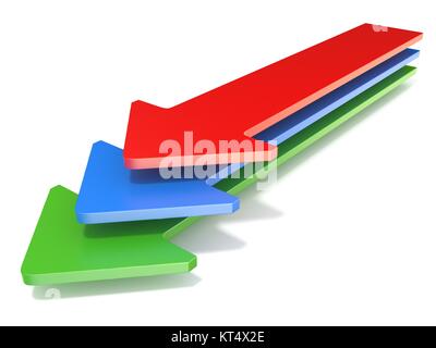 Three arrows, showing one direction toward. 3D Stock Photo