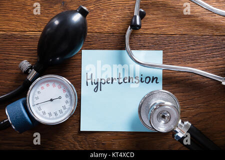 Medical Concept Of Hypertension On Wooden Desk Stock Photo