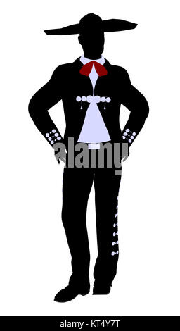 Male mariachi illustration silhouette illustration on a white background Stock Photo