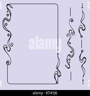 Vector set of ornate line art frames and borders. Black outline elements for invitations or greeting cards. Hand drawn image. Stock Photo