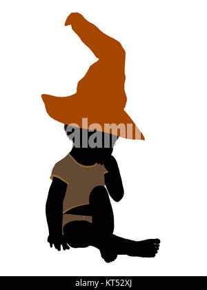 African american halloween infant toddler silhouette on a white background Stock Photo