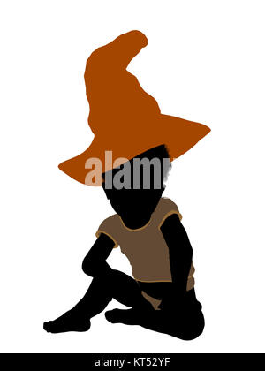 African american halloween infant toddler silhouette on a white background Stock Photo