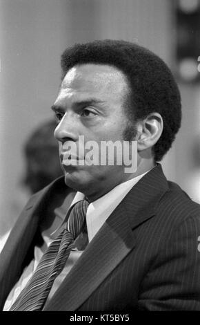 Andrew Young, bw head-and-shoulders photo, June 6, 1977 flipped Stock Photo