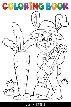 Coloring book rabbit gardener theme 1 Stock Photo