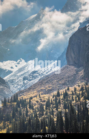 The panorama of mountain landscape of Ala-Archa gorge in the summer's day, Kyrgyzstan. Stock Photo