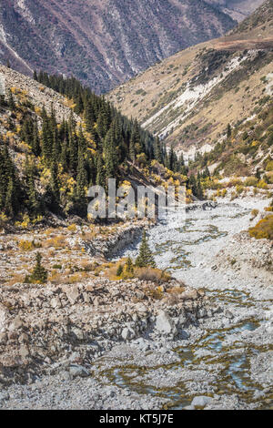 The panorama of mountain landscape of Ala-Archa gorge in the summer's day, Kyrgyzstan. Stock Photo