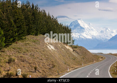 Cinematic Road to Mount Cook , New Zealand. Stock Photo