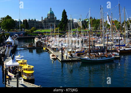 The glorious inner harbor filled with boats in Victoria BC, Canada. Stock Photo