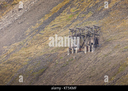 Abandoned wooden coal mine transportation station in Svalbard, Norway Stock Photo