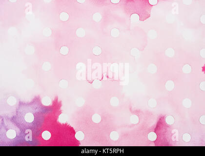 set of white circles on pink and burgundy watercolor surface Stock Photo