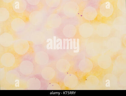 set of white circles on yellow and purple watercolor surface Stock Photo