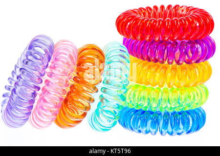 Various isolated spiral hair ties Stock Photo