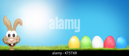 easter bunny and easter eggs background 3d render Stock Photo