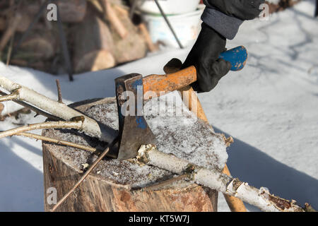 ax. device for chopping trees. preparing firewood. Stock Photo