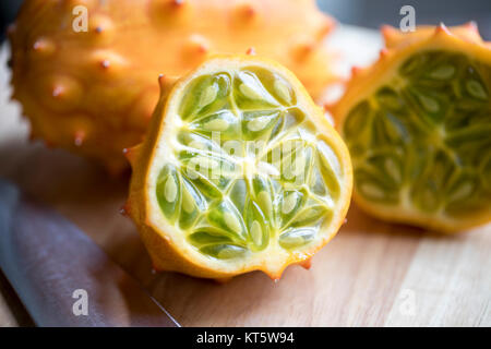 Kiwano Fruit Cut in Half Stock Photo