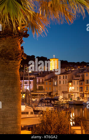 Twilight over the harbor town of Cassis along the Cote d'Azur, Bouches-du-Rhone, Provence France Stock Photo