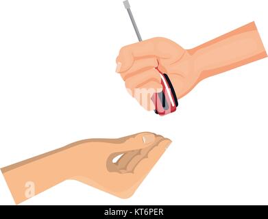 hands with screwdriver tool isolated icon vector illustration design Stock Vector