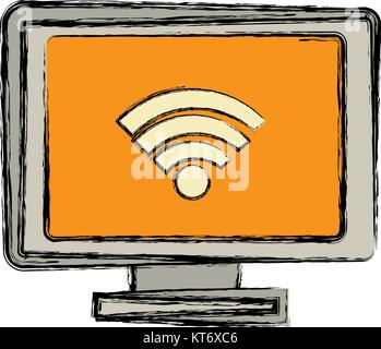 Wifi symbol on pc scree Stock Vector