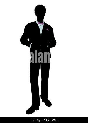 African american man dressed in a tuxedo silhouette illustration on a white background Stock Photo