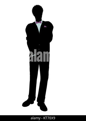 African american man dressed in a tuxedo silhouette illustration on a white background Stock Photo